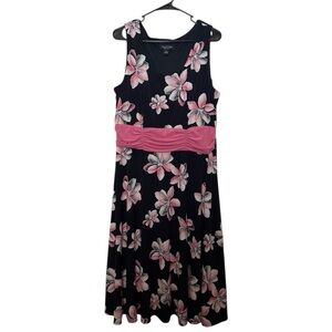 Floral Sleeveless Midi Dress with Pink Accents by Perceptions